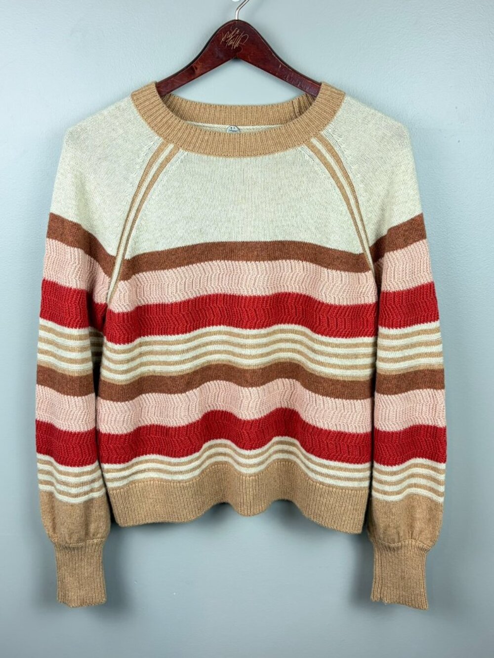 Margaret O'Leary Tori Striped Merino Wool Blend Crew Knit Sweater Size Small